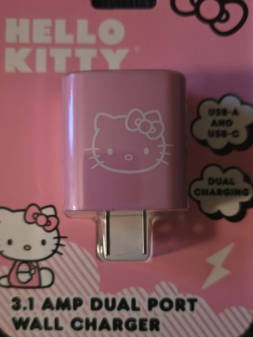 Hello Kitty Light Pink Dual-Port Wall Charger with Bow Graphic